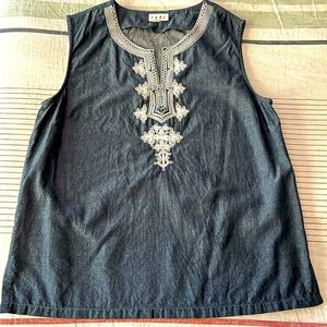 Chambray style boutique tank with embroidery